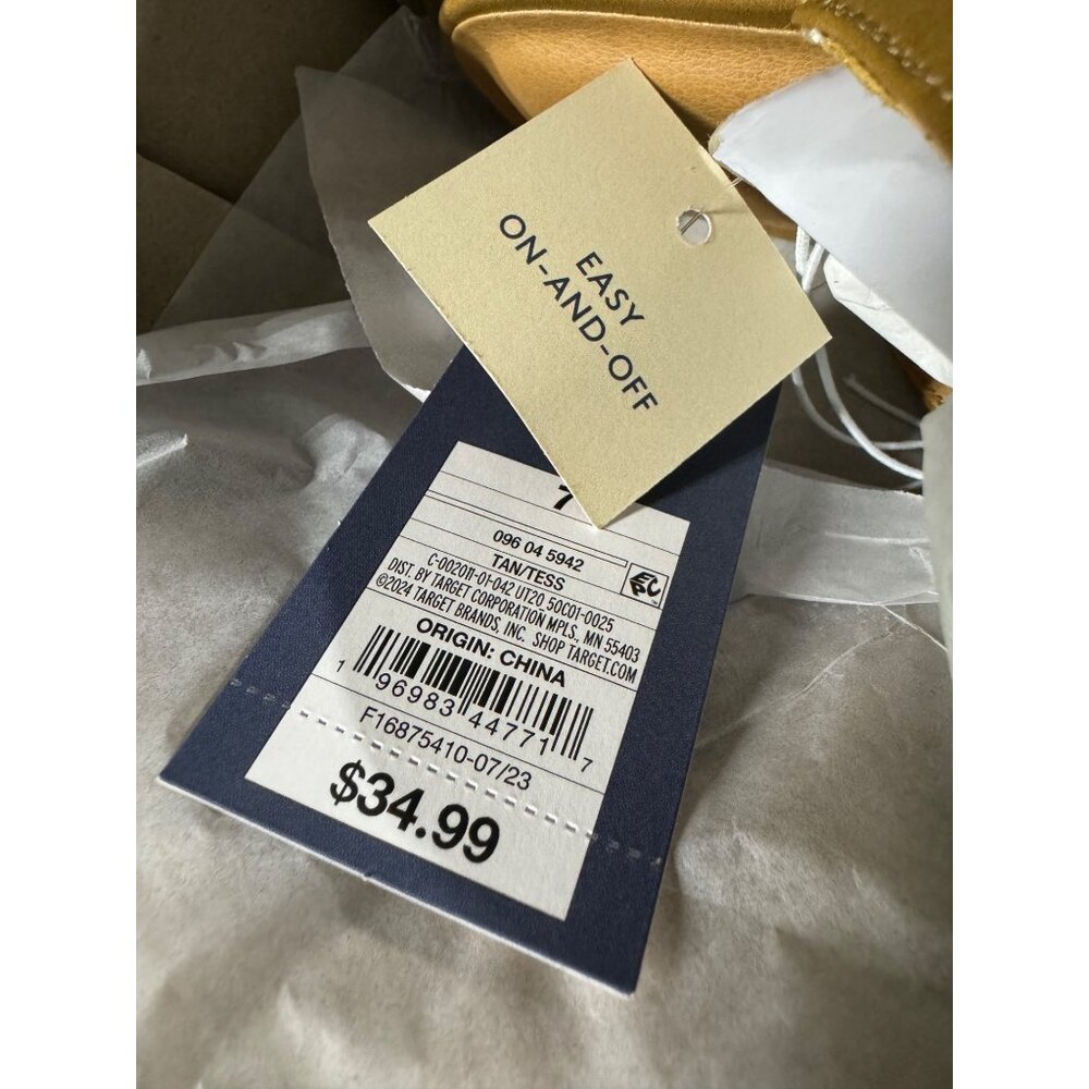 NIB Universal Threads Women's Tan Leather Block Heel‎ Mules Size 7 - Picture 7 of 8